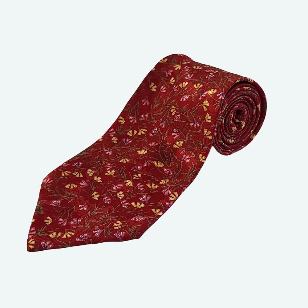 Christian Dior Monsieur Floral Red Tie 100% Printed Polyester Made In USA‎